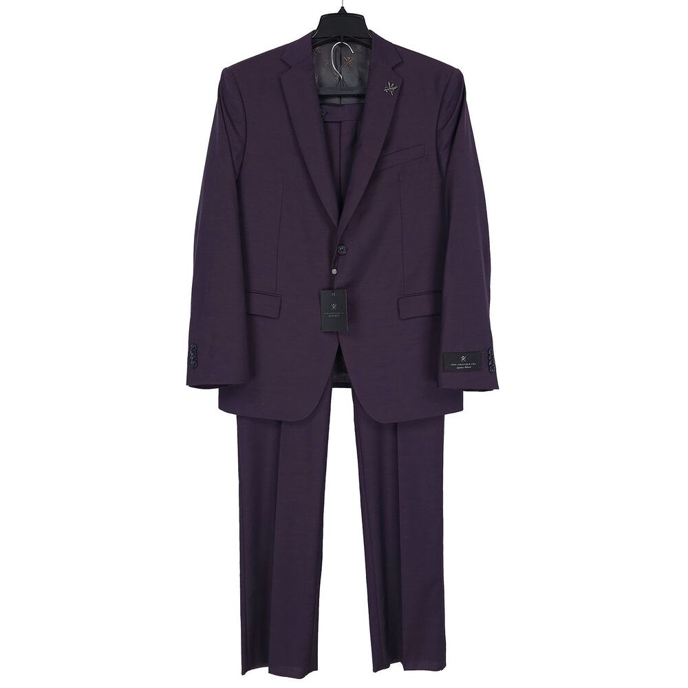 John Varvatos Mens Slim Fit 2 Piece Suit 46R 38W Purple Solid Virgin Wool Twill